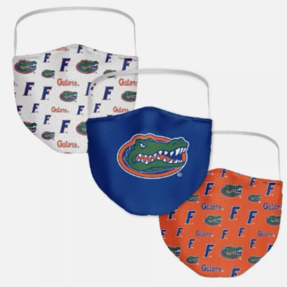 🌷UF Gators Branded Adult All Over Logo Face Covering 3-Pack Brand New